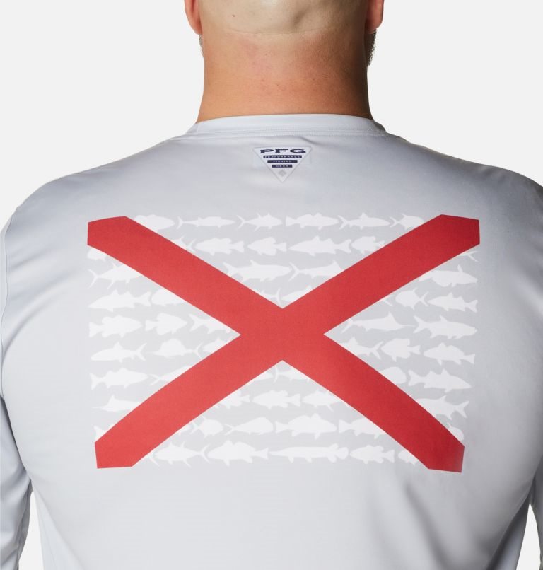 Men's Columbia PFG Terminal Tackle Fish Flag Long Sleeve Sweatshirts Light Grey | Plus Size CA-O68C5